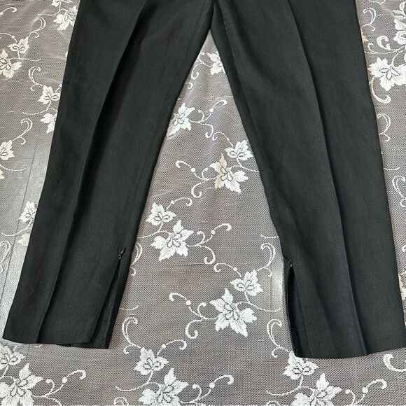 MaxMara Black 100% Linen Trousers with Hem Zip Detail - Picture 4 of 12